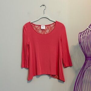 mac & jac Coral Pink Scoop Lace-Back 3/4 Sleeve Tee